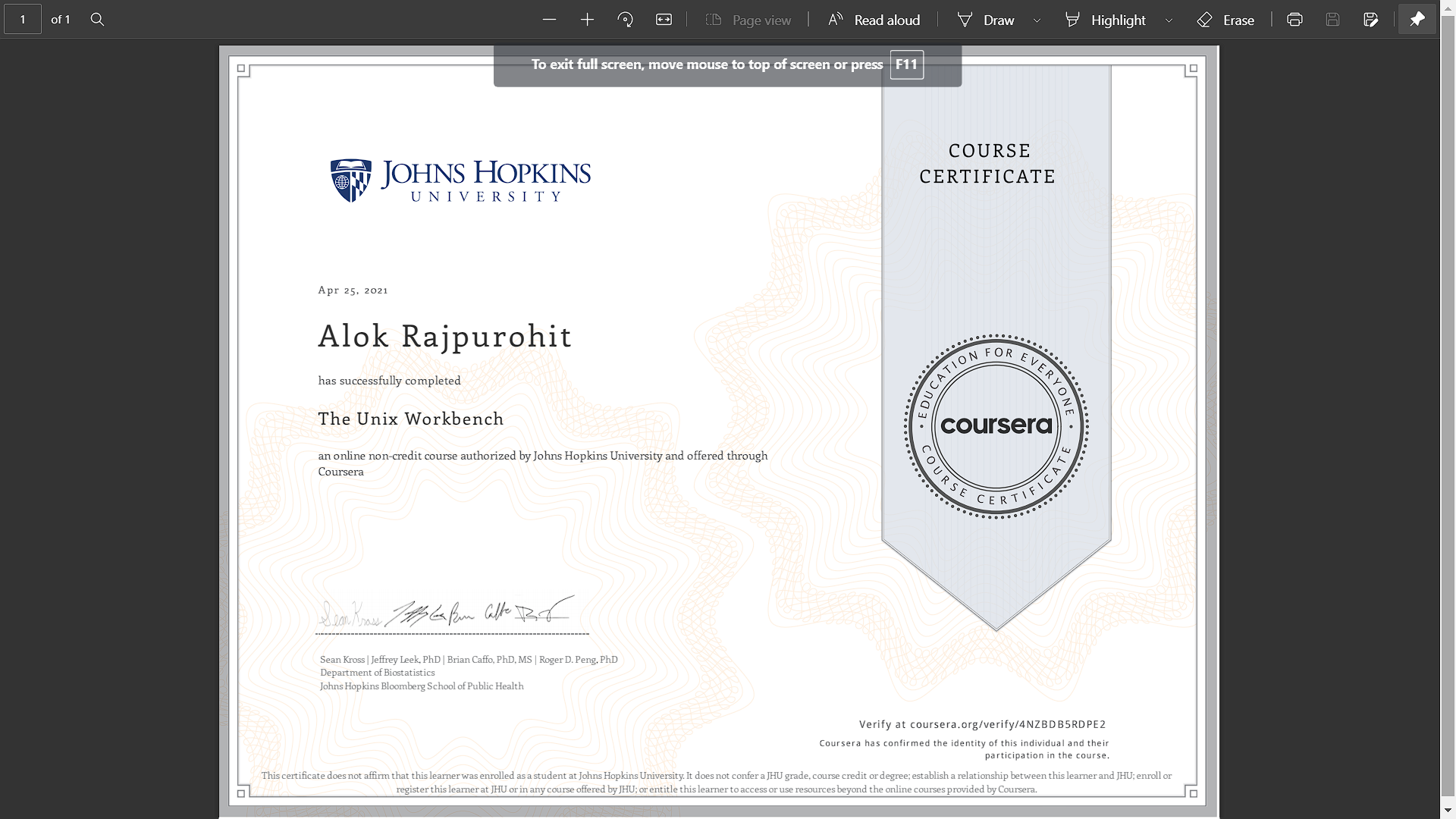 Unix Certificate